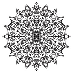 Hand drawn monochrome oriental ornamental lace round mandala