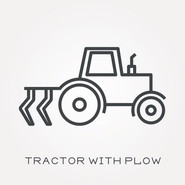 Line icon tractor with plow