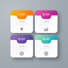 Business infographics template 4 steps with square