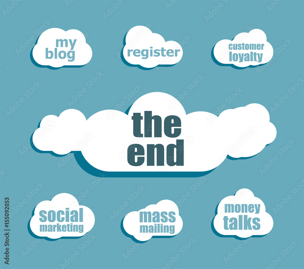 Poster text the end. social concept . design with abstract speech bubble set