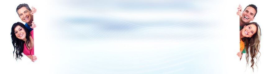 Smiling people with broadsheet