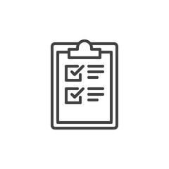 Clipboard checklist line icon, outline vector sign, linear style pictogram isolated on white. Symbol, logo illustration. Editable stroke. Pixel perfect
