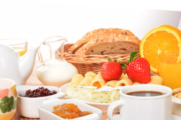 Breakfast with yellow and white cheese