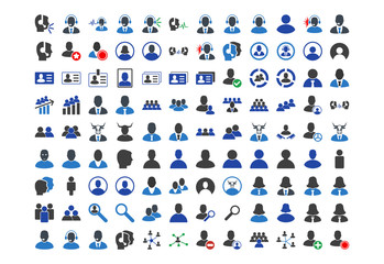 Call Center Clients flat vector icon collection. An isolated icons on a white background.