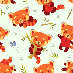 vector cartoon red panda set