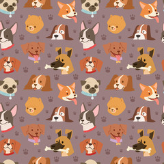 Fototapeta premium Dogs cute pets heads avatar face seamless pattern background vector