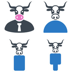 Cow Boss flat vector icon set. An isolated icons on a white background.