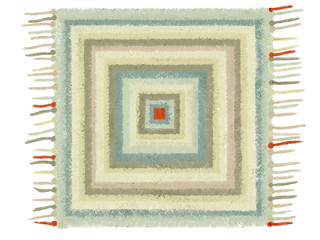 Colorful hand drawn abstract bright carpet on white background, isolated geometric illustration painted by paper chalk on canvas, high quality