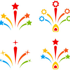 Fototapeta na wymiar Fireworks flat vector pictogram set. An isolated icons on a white background.