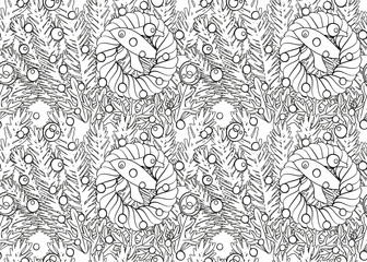 Seamless black and white pattern for adult coloring book. Floral elements for zentangle-style meditation. Good for design of wrapping and textile.