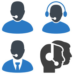 Online Operator flat vector pictogram set. An isolated icons on a white background.