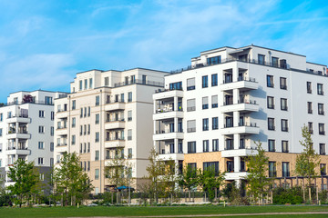 Development area with new multi-family houses seen in Berlin, Germany
