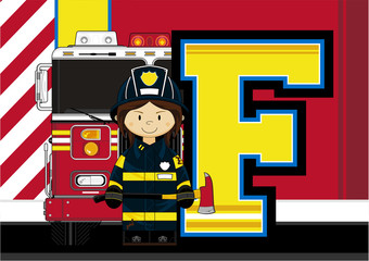 F is for Fireman Learning Illustration - 155104081