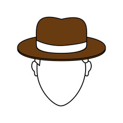 color image cartoon faceless man with brown hat and bow lace vector illustration