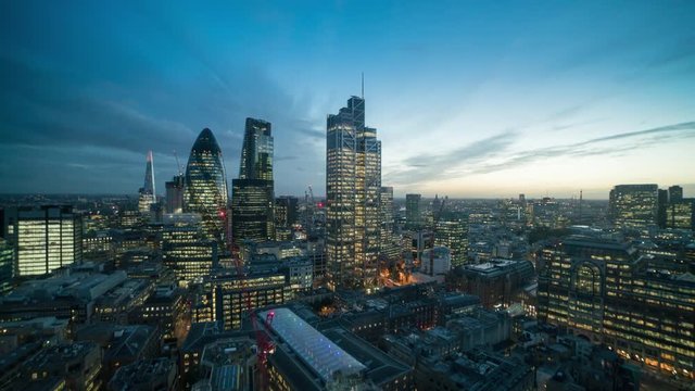Day to night timelapse of City of London from a high viewpoints