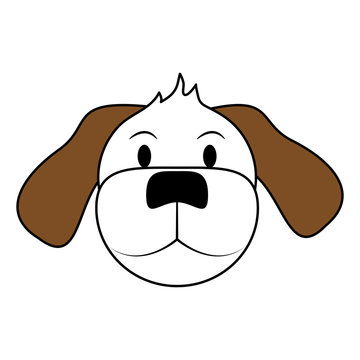 white and brown silhouette of cartoon front view face dog animal vector illustration