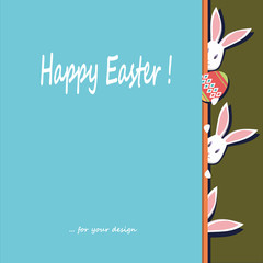 Happy Easter greeting card with rabbit, bunny. Vector illustration.