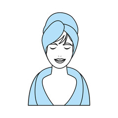color silhouette with half body woman in bathrobe and towel in head vector illustration