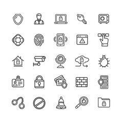 Data Security and Safe Icon Black Thin Line Set. Vector