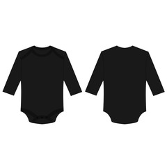 black baby long sleeve back and front bodysuit isolated vector