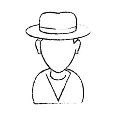 monochrome blurred silhouette with half body man with hat and faceless vector illustration