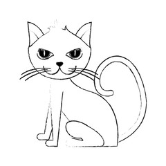 monochrome blurred silhouette of cartoon side view cat animal sitting vector illustration