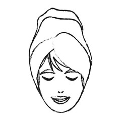 monochrome blurred silhouette of woman face with towel in head vector illustration