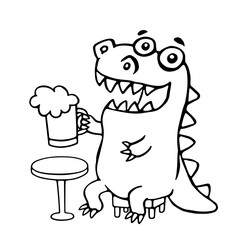 The dragon sitting with a mug of beer. Vector illustration.