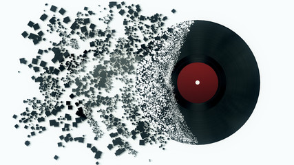 Burst music sign. Vinyl disk explosion, Hot music,  illustration