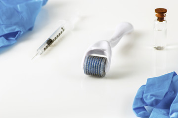 Dermaroller for medical micro needling therapy. Tool also known as: Derma roller, mesoroller, meso-roller, mesopen.