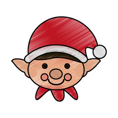 colorful crayon silhouette of face boy of christmas gnome vector illustration
