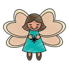 colorful crayon silhouette of decorative angel vector illustration