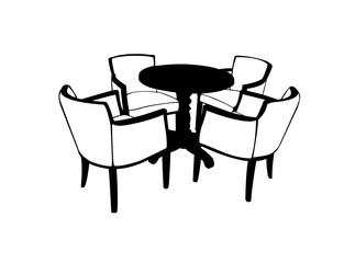 Illustration of table with chairs isolated on white