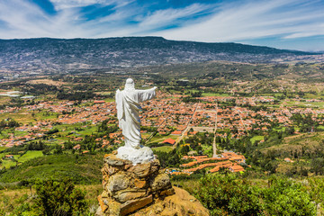 Mirador El Santo and his Jesus statue Villa de Leyva  skyline cityscape Boyaca in Colombia South...