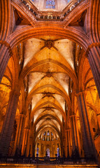 Gothic Catholic Barcelona Cathedral Basilica Stone Columns Catalonia Spain