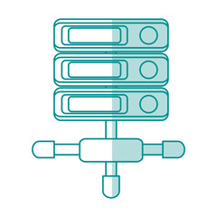 blue shading silhouette of network server with removable storages vector illustration