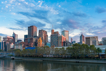 Fototapeta na wymiar Melbourne downtown panoramic view in the morning