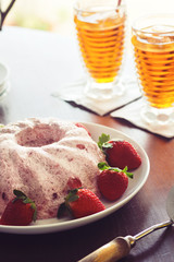 Strawberry Charlotte Mousse Cake with Iced Tea