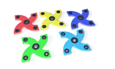 Different four hand fidget spinner, 3d render