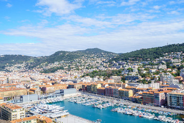 Fototapeta na wymiar Aerial View on Port of Nice and Luxury Yachts, French Riviera