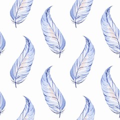 Watercolor seamless pattern with feathers 3
