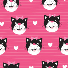 seamless pink cat pattern vector illustration