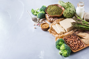 Assortment of healthy vegan protein source and body building food