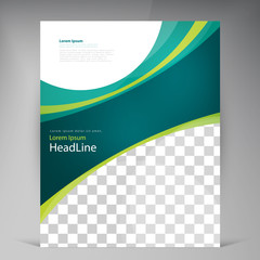 Naklejka premium Vector abstract template design leaflet, flyer, poster, brochure, cover with turquoise and green multilayer stripes