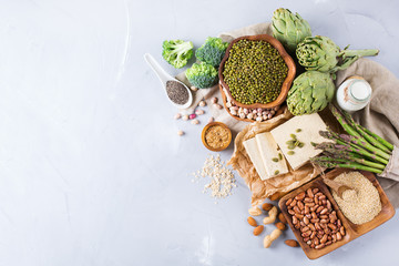 Assortment of healthy vegan protein source and body building food