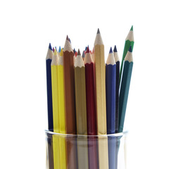 Fototapeta premium Many different colored pencils on white background