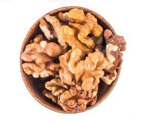 Walnut on white background. Top view