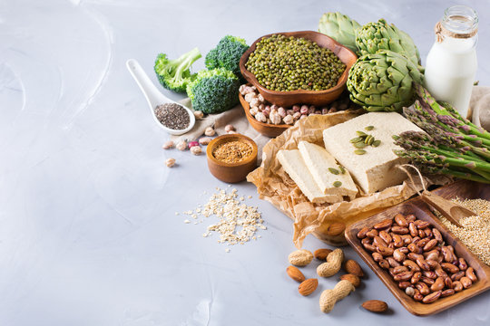 Assortment of healthy vegan protein source and body building food