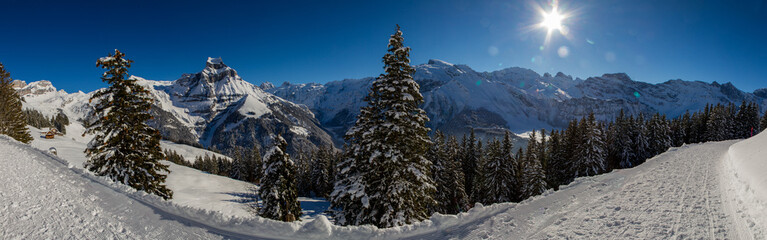 Winterlandscape panorame in the swiss-alps