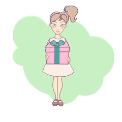 Girl with gift box. Eps10 vector illustration. Isolated on white background